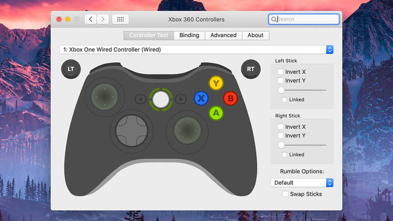 The Xbox 360 Controllers configuration screen on macOS.